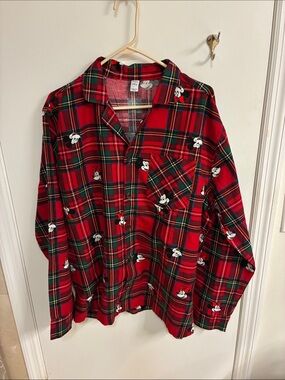 Old Navy X Disney RedPlaid Mickey Print Women's Pajama Top-Sz L